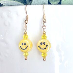 New Smile Emoji Dangly Drop Earrings Hand Crafted Smiley Smiling Happy Unique